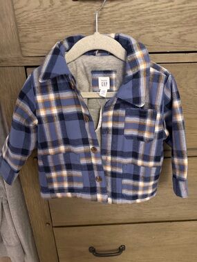 GAP Toddler Blue Plaid Button-Front Shirt Jacket